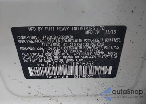 2017 Subaru Forester 2.5I Premium z USA, uszkodzony, nr VIN JF2SJAGC0HH508253